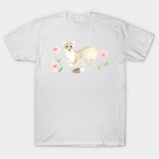 Watercolor Weasel With Pink Petunias T-Shirt